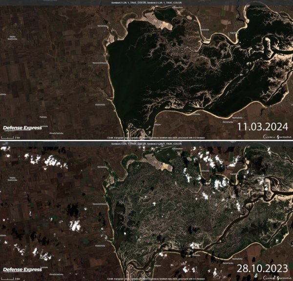 
До Каховського водосховища повернулася вода: як це вплине на бойові дії, що показують супутникові знімки
