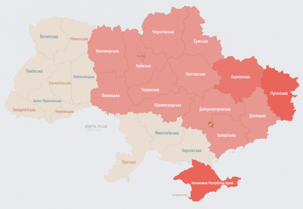 
У Києві та низці областей оголошено повітряну тривогу: що відомо (мапа)
