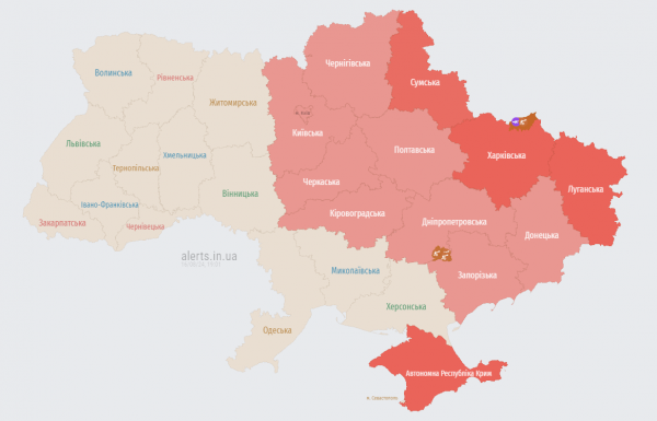 
У Києві та низці областей оголошена повітряна тривога – вже четверта за добу: що відомо (мапа)
