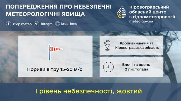 Синоптики попередили про сильний вітер на Кіровоградщині