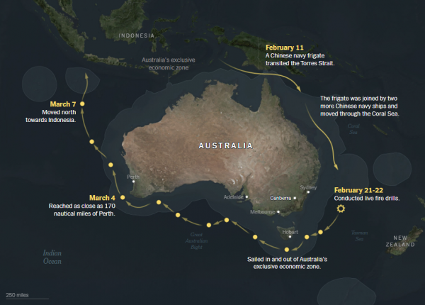 
Китайські кораблі майже місяць проводили військові навчання навколо Австралії 